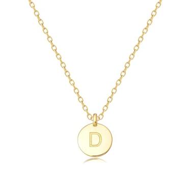 Imagem de MIDDLUX Colares com iniciais para mulheres, meninas, presente personalizado delicado feito à mão para ela, colar com pingente de moeda gravada dupla face personalizada, joia estilo minimalista para uso diário, 16 + 2" design, Suitable for girl / women wearing, Ouro, Sem Pedra Preciosa