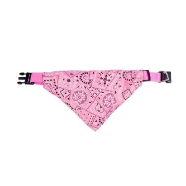 Imagem de 1 peça (tamanho M) coleira bandana rosa para cães gatos raças pequenas, estampa paisley, ajustável, triângulo, cachecol babador