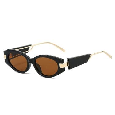 Imagem de Óculos de Sol Olho de Gato Feminino UV400 Masculino Lentes Ovais Estilo Punk para Esportes ao Ar Livre, Corrida e Ciclismo, Cor Chá Preto
