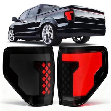 Imagem de Luz traseira de LED sequencial para Ford F-150 2009-2014, com animação inicial, aparência Lucky Number 7, seta dinâmica, luz traseira de lente fumada de caminhonete (não serve para modelos Flareside