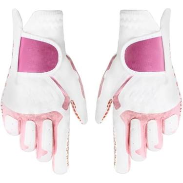 Imagem de 1 par de luvas de golfe femininas de microfibra com ambas as mãos, pacote com 2 luvas esportivas femininas com fivela de nylon para mão esquerda e direita, luvas antiderrapantes resistentes ao