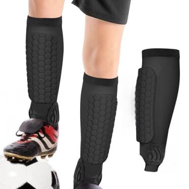 Imagem de Linkidea Caneleira de futebol com suporte de tornozelo, manga de compressão de panturrilha com almofadas de favo de mel para crianças jovens, acessórios esportivos de proteção completa para jogos e