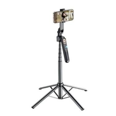 Imagem de Tripé Automático com Rastreamento Facial, Rotação 360°, Altura Ajustável 34-162cm, Suporte Universal para Smartphone, Câmera, Controle Remoto, Bateria Recarregável