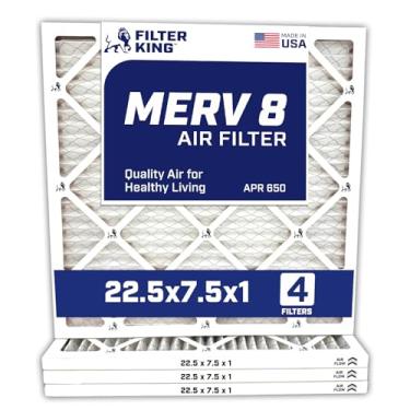 Imagem de Filter King Filtro de ar 22,5 x 7,5 x 1 | Pacote com 4 | Filtros de forno A/C plissados MERV 8 HVAC | Feito nos EUA | Tamanho real: 22,5 x 7,5 x 1,90 cm