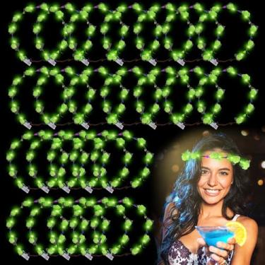 Imagem de YOFOBU 36 Pcs Flower Crown Headband,Light Up Flower Headbands for Women,Glowing Floral Wreath Crowns for Wedding Beach Party (Green)