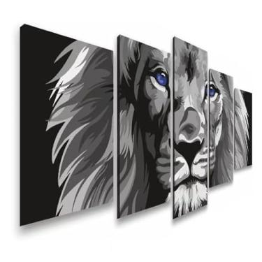 Imagem de Kit quadro decorativo 5 peças 95x60cm Leão De Judá Jesus Olhos Azuis