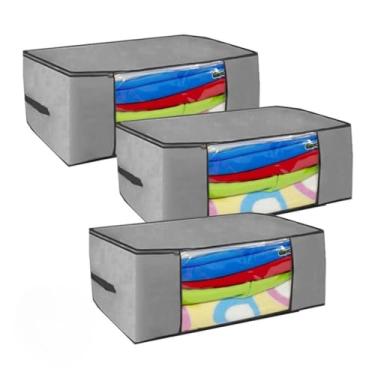 Imagem de Caixa Organizadora de guarda roupa/Edredom/lençol/sapatos/coberta 45x45x20cm (Kit com 3 Cinza)