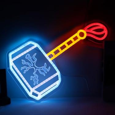 Imagem de Pinlangdou Letreiro De Néon Thor Hammer Led Thor Neon Light Usb Power Mjolnir Decoração De Parede Para Homem Cave Bar Quarto Sala De Estar Presentes Para Crianças Amigos Parceiros Família Fãs Da Marve