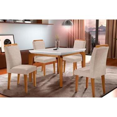 Imagem de Kit Mesa Londrina Tampo Vidro 120cm + 4 Cadeiras Imbuia Linho Esmeralda