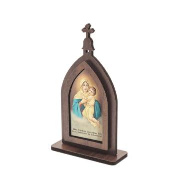 Imagem de Capela Decorativa em MDF, Imagem Mãe Rainha, 19,5 x 11 cm, Adesivo Resinado, para Decoração Religiosa e Oratórios