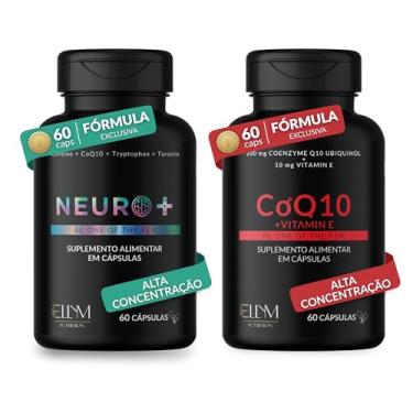 Imagem de Neuro+ 60Caps e Coenzima Q10 200mg com Vitamina E 60Caps ELLYM NUTRITION Memória, Foco e Antioxidante
