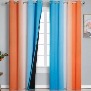 Imagem de Cortinas Estelar Textiler Ombre Azul Laranja 132x213 cm
