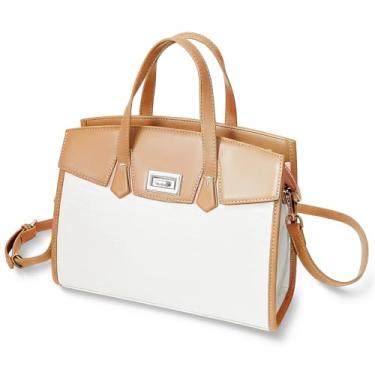 Imagem de Bolsa feminina de couro luxuosa, design em dois tons, couro orgânico premium, bolsa de viagem de negócios profissional, Marrom