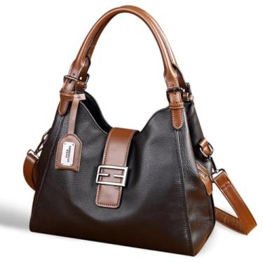 Imagem de Ruvafeny Bolsas e bolsas femininas de couro vegano com compartimentos com zíper, bolsa tiracolo feminina, B - preto retrô