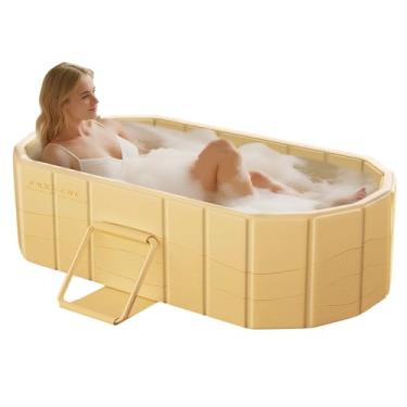 Imagem de HLCZLUZ Banheira dobrável portátil, banheira independente sem instalação, banheira de imersão de spa de banheiro, box de chuveiro dobrável quente e banho de gelo para ambientes internos e externos
