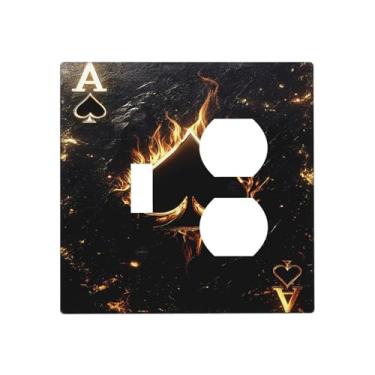 Imagem de Nadoabtm Wallplates Placa de parede preta dourada chama ás de espadas, 1 interruptor duplex, placa elétrica GFCI, capas decorativas para interruptores de luz para quarto, decoração de casa
