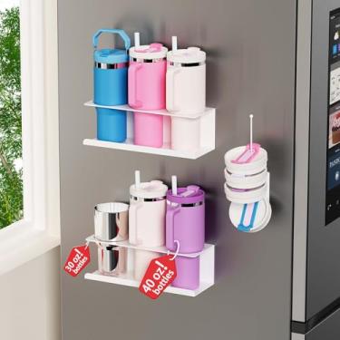 Imagem de Suporte magnético Stanley para organizador de geladeira para copos, tampas e acessórios com economia de espaço para geladeira e cozinha (base cilíndrica branca de duas fileiras, 6 copos + suporte de