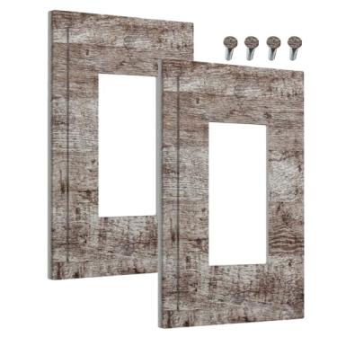 Imagem de Wmhusu Capas de tomada cinza escuro marrom tábua de madeira rústica 1 placa de parede de balancim único capa decorativa de interruptor de luz GFCI receptáculo placa elétrica para cabine de fazenda