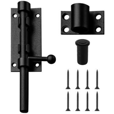 Imagem de Trava de parafuso de barril preto de 15 cm, aço inoxidável 304, orifício de bloqueio com cilindro à prova de poeira, montagem na porta esquerda e direita, inclui parafusos para fácil configuração