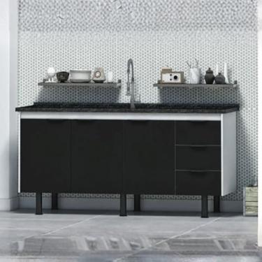 Imagem de Gabinete Cozinha 174cm Armário 100% Mdf 3 Portas 3 Gavetas (Preto)