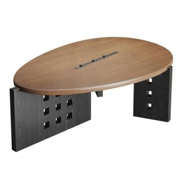 Imagem de Mesa de trabalho Mesa de conferência oval madeira maciça, mesa escritório moderna em freixo com trilho deslizante e tomadas carregamento(L)