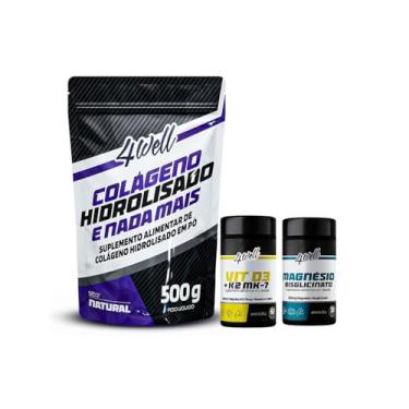 Imagem de 4well, Kit Saúde Óssea Completa Vitamina D3 + K2 + Colágeno 500g + Magnésio Bisglicinato