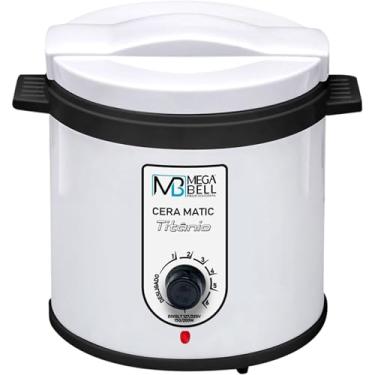 Imagem de Mega Bell, Panela aquecedora de cera para depilação, Termocera, Cera-Matic Titânio Luxo, Sem refil, Bivolt, 1kg, Tampa preta e base branca