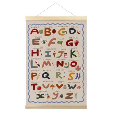 Imagem de Moldura de pôster de alfabeto abstrato boêmio, decoração educacional para pendurar na parede, impressões artísticas, desenhos animados, alfabeto, cartaz de parede, para sala de jogos