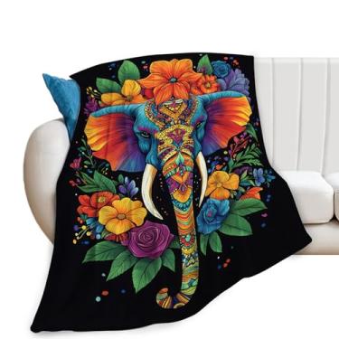 Imagem de Cobertor de elefante, cobertor de animal, presentes de elefantes, cobertores coloridos de elefantes, pelúcia de flanela de lã para mulheres, homens, meninos, meninas, adultos, roupa de cama macia para