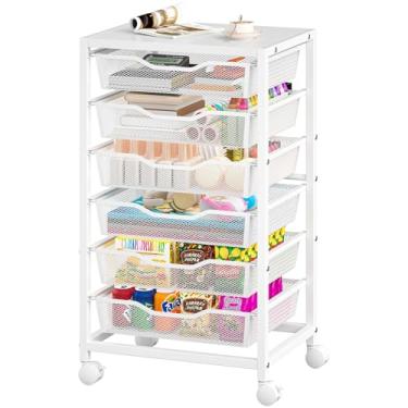 Imagem de Sbanmao Carrinho de armazenamento com gavetas, carrinho utilitário de metal com 6 gavetas, carrinho de arte de armazenamento de artesanato, carrinho de gaveta com rodinhas para sala de estar, sala de