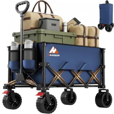 Imagem de Carrinho de carroça dobrável com rodas dobrável – Carritos dobráveis resistentes, vagão utilitário portátil dobrável para supermercado, pesca na praia, acampamento, compras, carrito para cargar cas