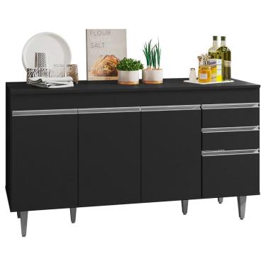 Imagem de Balcão Gabinete Para Pia 150cm Com Tampo 4 Portas 2 Gavetas Marrocos Preto - Lumil