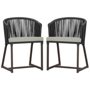 Imagem de 2 Cadeiras De Jantar Noronha Marrom Corda Náutica E3 Trama Preto
