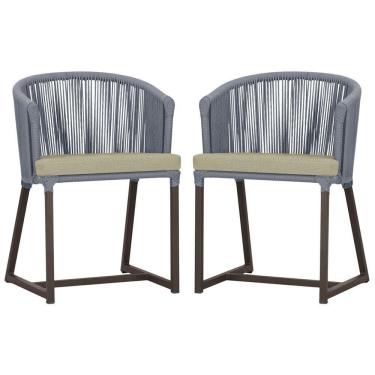 Imagem de 2 Cadeiras De Jantar Noronha Marrom Corda Náutica E7 Trama Prata
