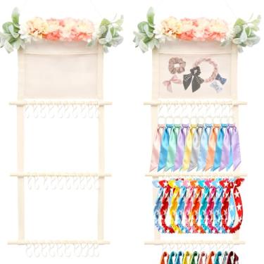 Imagem de Suporte de faixa de cabeça organizador de laços de cabelo para meninas, organizadores de acessórios de cabelo, organizador de acessórios de cabelo, decoração de pendurar na parede para quarto de bebê