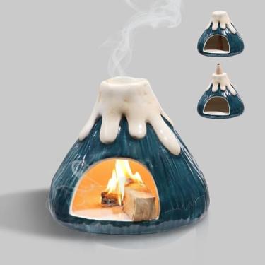 Imagem de Potiera Porta-incenso de vulcão pequeno, suporte de cerâmica feito à mão para meditação, spa e ioga, queimador de incenso de cone e refluxo para decoração de casa e escritório, presentes espirituais