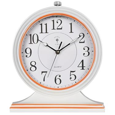 Imagem de Relógio de mesa retrô, movimento silencioso, mostrador luminoso grande, presente decorativo para escritório em casa, relógio de mesa vintage, relógio de cornija de 25 cm