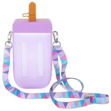 Imagem de Chewtoyo Copo de picolé à prova de vazamento com canudo, garrafa de água Kawaii portátil de 300 ml com alça, ideal para crianças e viagens