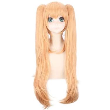 Imagem de Peruca de cosplay longa, loira, com rabos de cavalo duplos, 30 cm com 