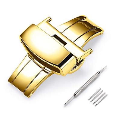 Imagem de TEXNEWS Fecho de implantação de aço inoxidável prata/ouro/preto/ouro rosa fivela cor e largura (14 mm, 16 mm, 18 mm, 20 mm, 22 mm), Dourado, 18mm, Clássico