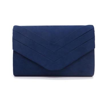 Imagem de YUGAORULI Bolsa clutch feminina para noite bolsas de noite bolsas de festa de casamento bolsa clutch de veludo camurça plissada, Azul marino