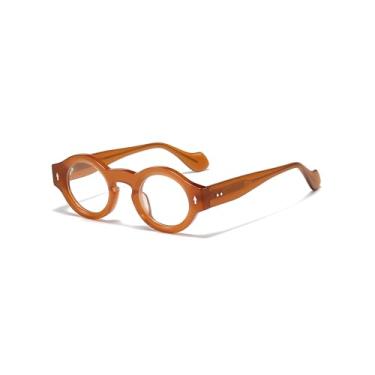 Imagem de JOLLYNOVA Yuki Armação de óculos vintage pequena de acetato para mulheres e homens, armação grossa redonda 41-28-145 mm, Laranja, 45mm