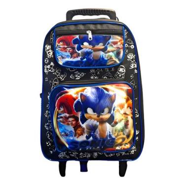 Imagem de Mochila Escolar Infantil Rodinha Suporte Garrafa Grande Cor Sonic Dese