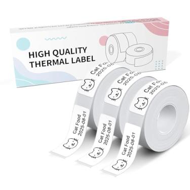 Imagem de NADAIIN N12 Label Maker Tape N12 Etiquetas, Refil de fita autoadesiva de papel térmico preto sobre branco, 14 x 40 mm (0,55 "x1,57") 180 etiquetas/rolo, 3 rolos, branco