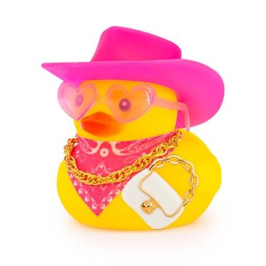 Imagem de wonuu Pink Car Rubber Ducks for Women, Mini Lady Ducky with Top-Handle Bags Wallets, Heart-Shaped Sunglasses, Bandana, Necklace (Chain Flap Bag White)