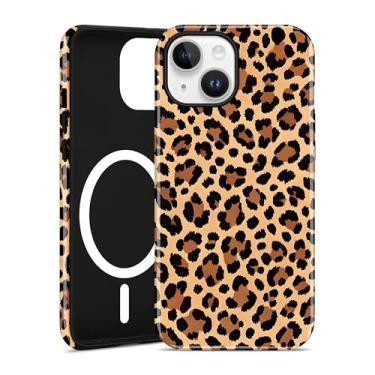 Imagem de Aitipy Capa de telefone magnética Cheetah para iPhone 15, compatível com MagSafe, linda estética marrom estampa de leopardo TPU macio e policarbonato rígido à prova de choque capa protetora para