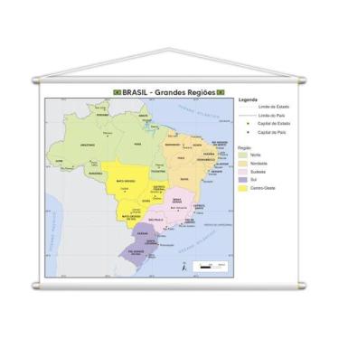 Imagem de Banner Mapa Escolar Grandes Regiões Geografia 130X100Cm - Plimshop