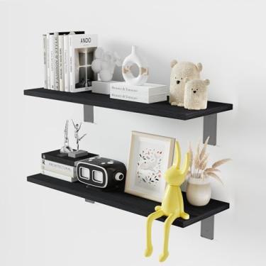Imagem de Elehome Tábua de prateleira flutuante para parede de 1,5 cm – sem suportes – 61 cm C x 25,4 cm L x 1,5 cm T, prateleiras flutuantes de madeira melamina preta para banheiro, cozinha, quarto e sala de