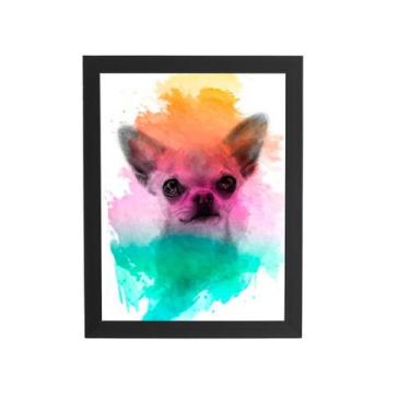Imagem de Quadro Chihuahua Cachorro Cão Aquarela Moldura 60X40Cm - Plimshop