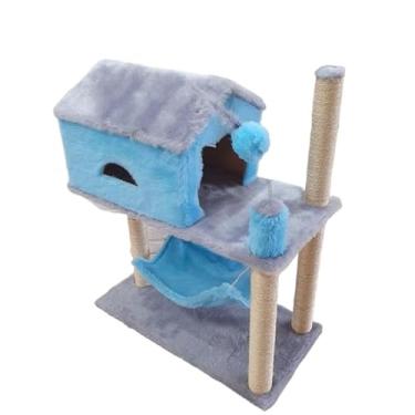 Imagem de Arranhador Para Gatos Casa E Playground Com TúNel, Rede, Torre, Poste Sisal, Cama E Brinquedo(Azul)